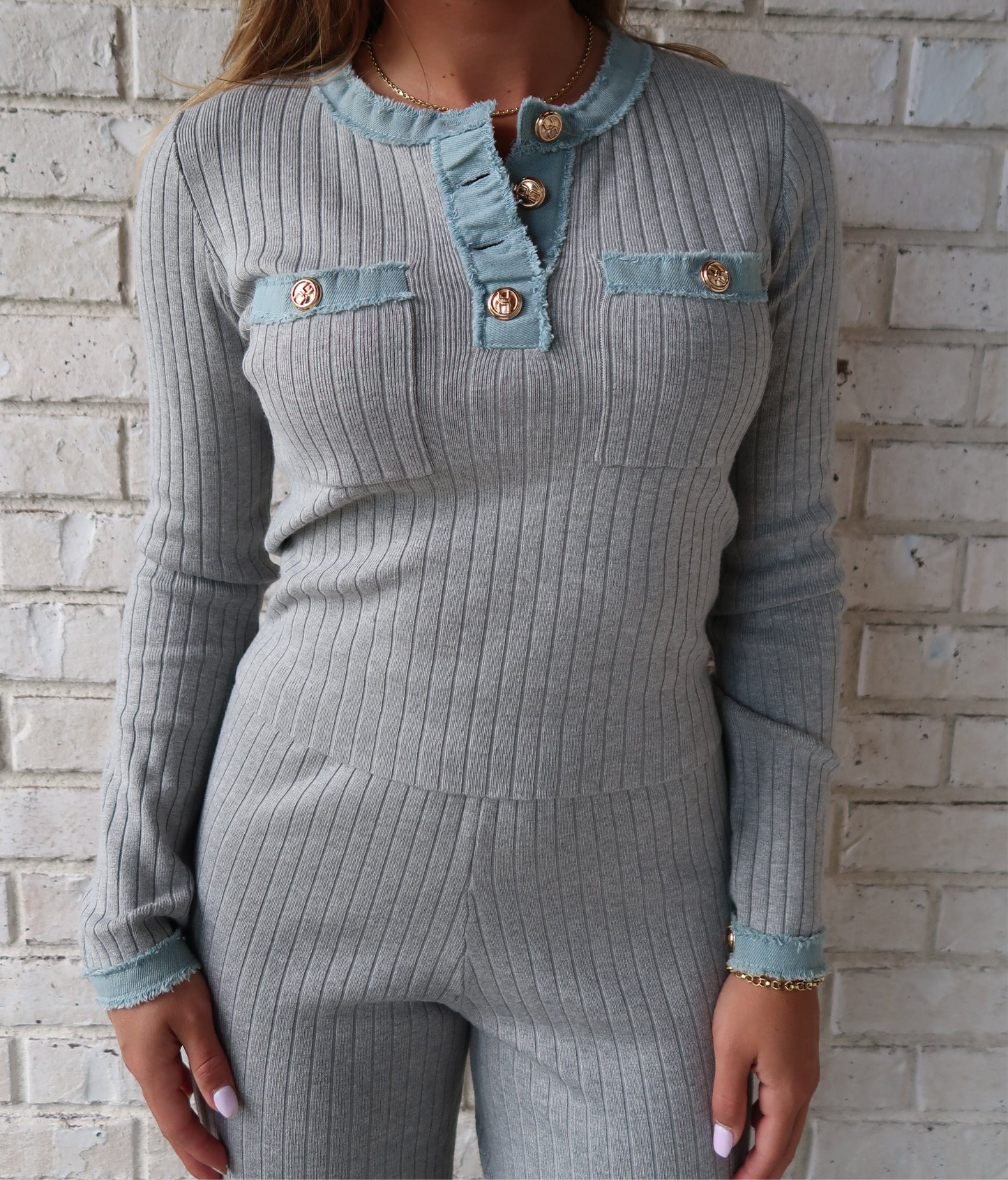 Contrast Knit Top - Gray