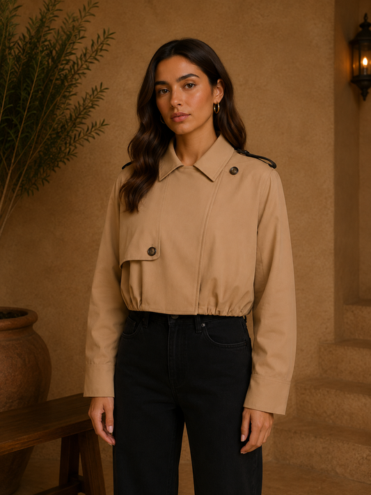 Khaki Woven Bubble Hem Trench Jacket