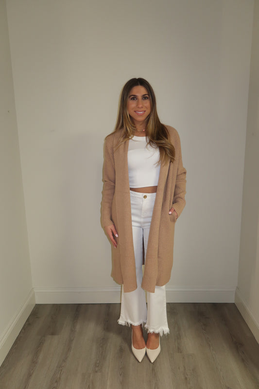 Waffle Knit Cardigan - Camel