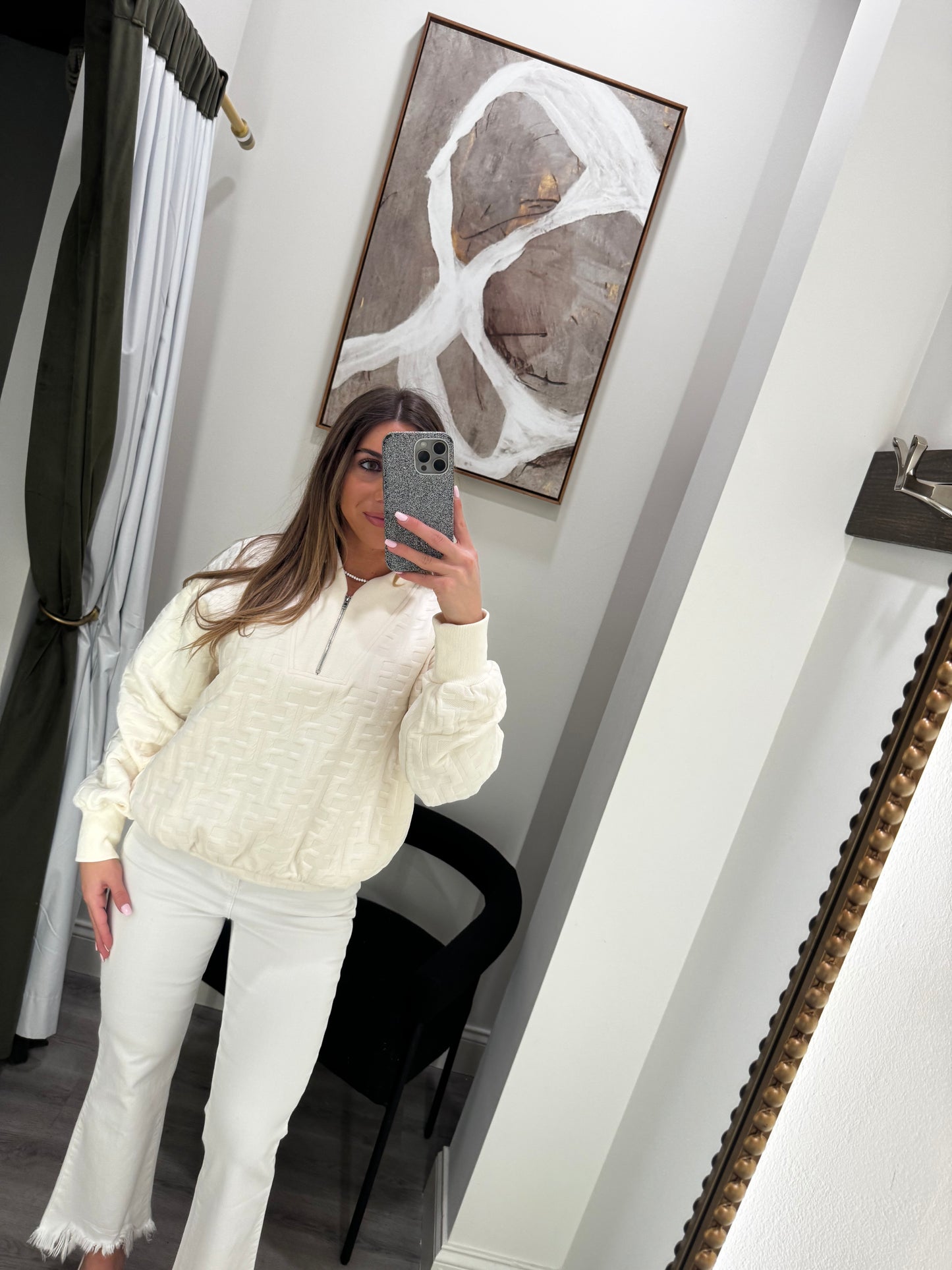 Cream Textured Quarter Zip