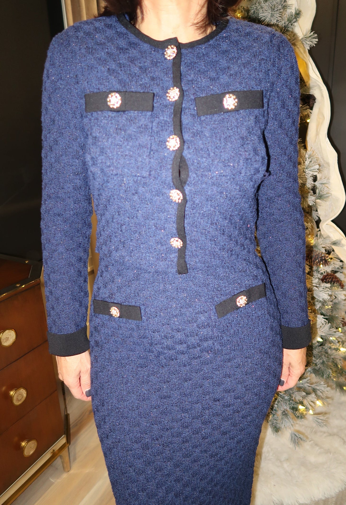 Navy Diamond Contrast Cardigan