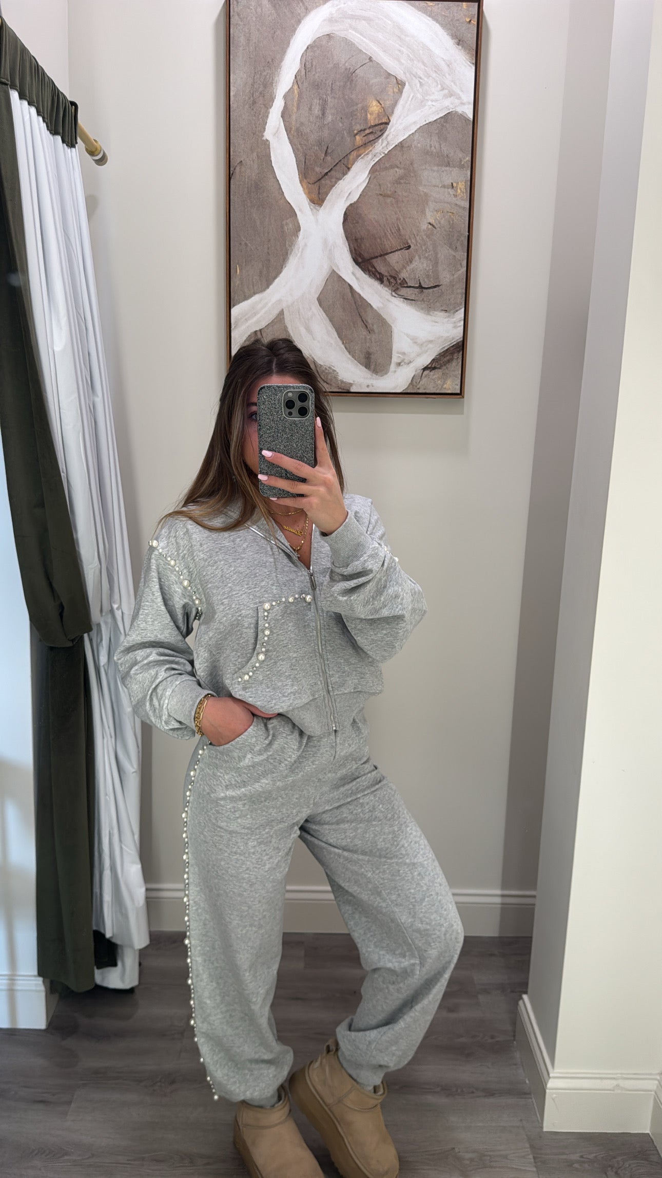 Gray Pearl Embellished Joggers