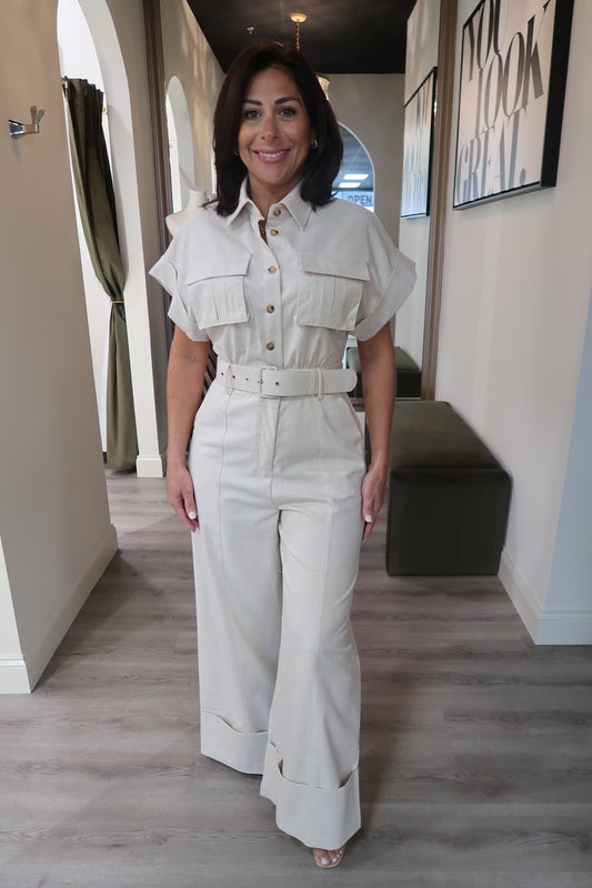 Beige Linen Jumpsuit