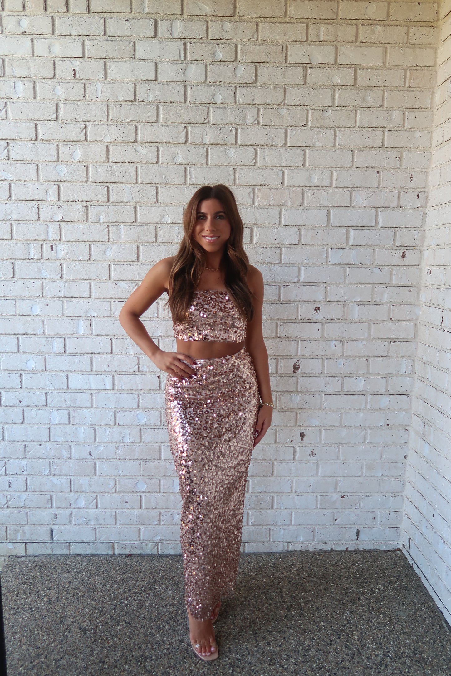 Sequin Rose Gold Maxi Skirt