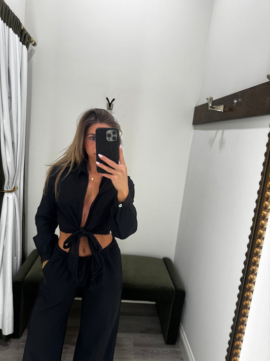 Black Wrap Tie Crop Top