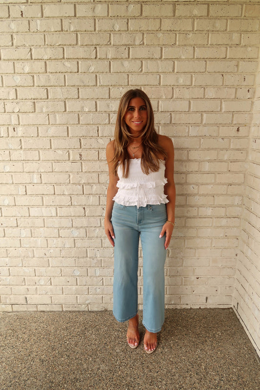 Light Blue Wide Leg Cropped Pants