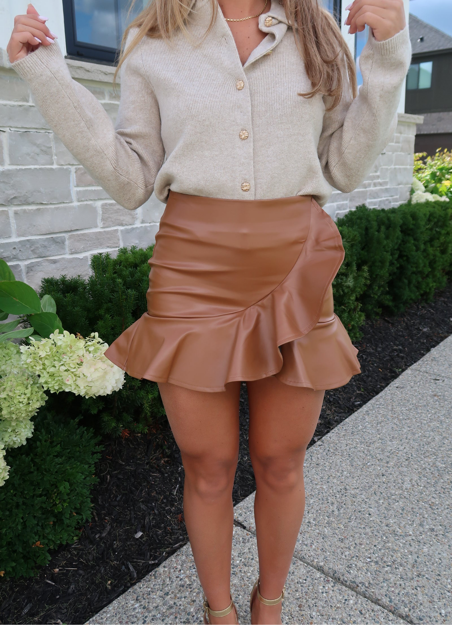 Ruffle Wrapped Mini Skirt - Camel
