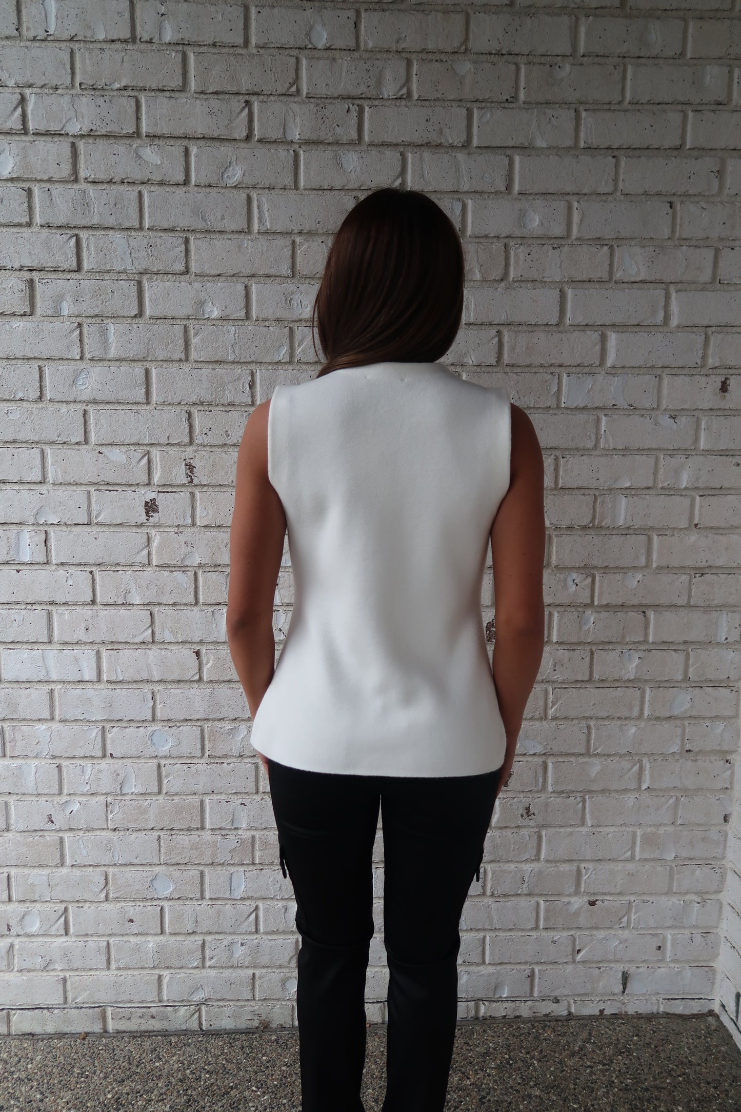 Crystal Button Sweater Vest - Cream