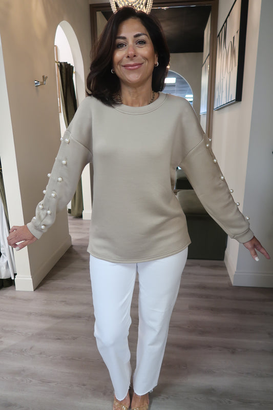 French Scuba Pearl Top - Taupe