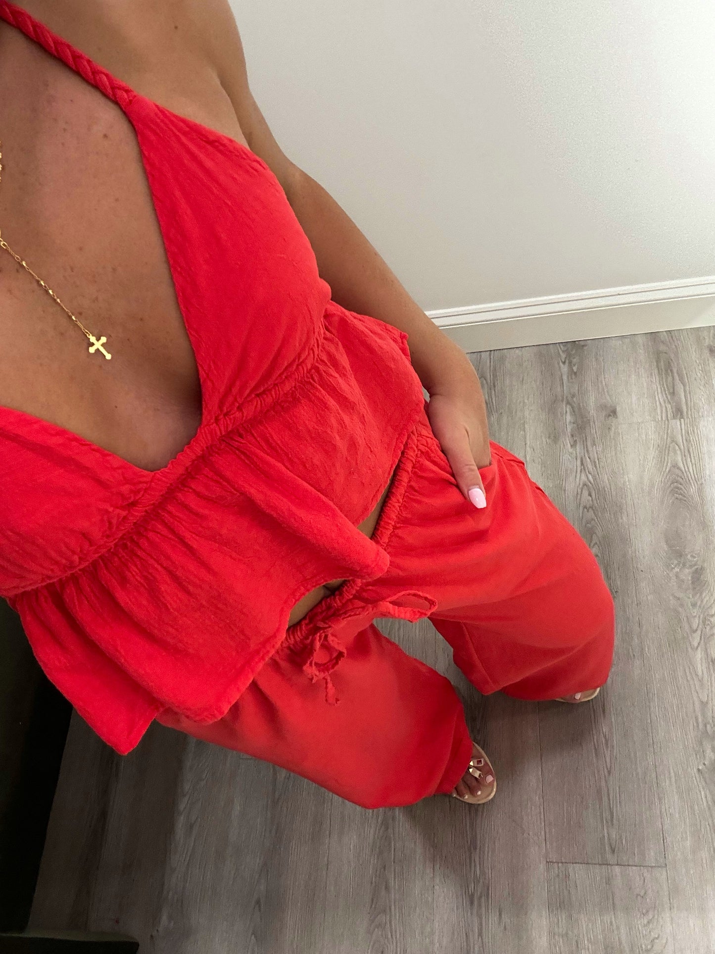 Cherry Linen Triangle Top