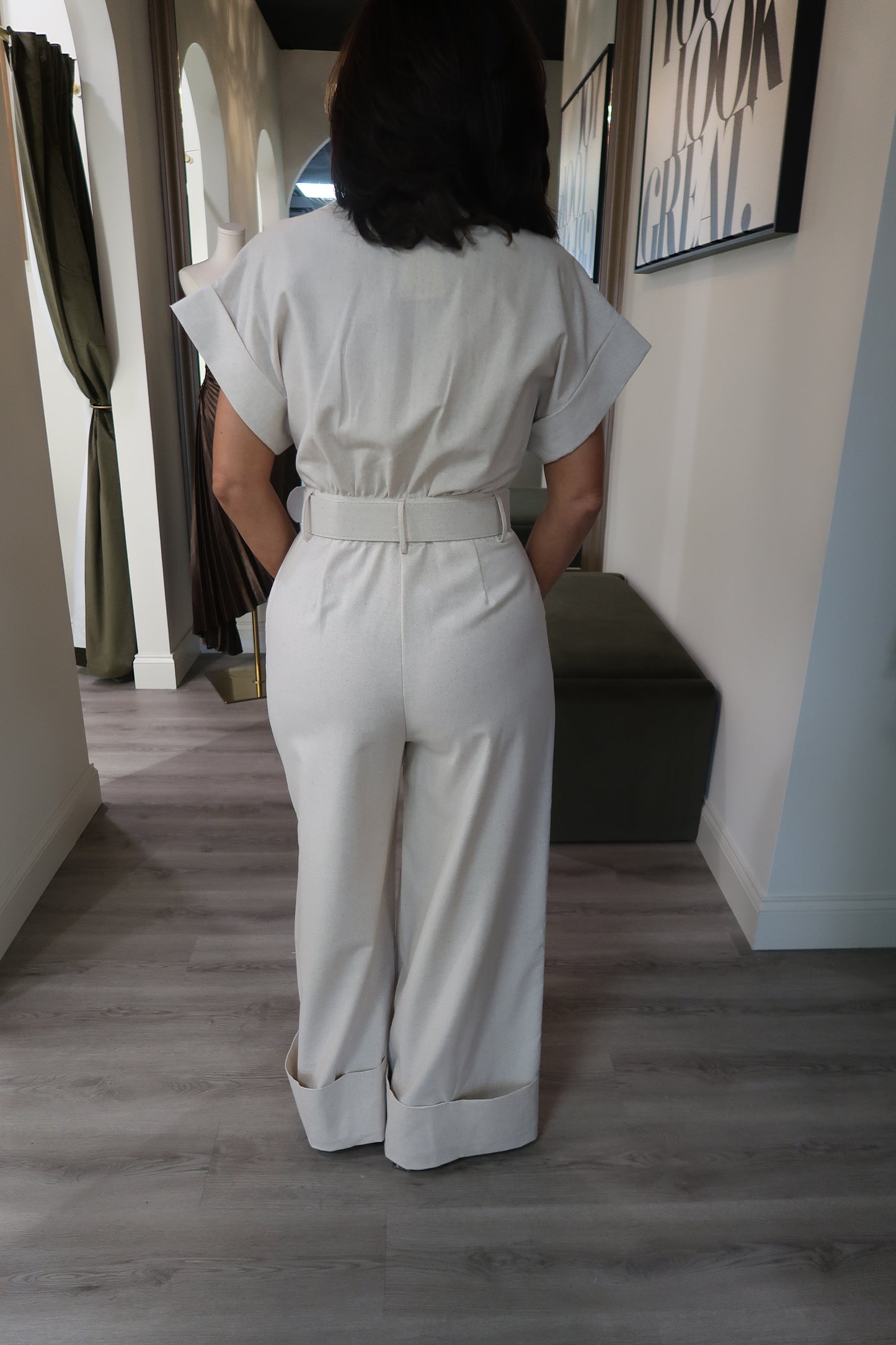 Beige Linen Jumpsuit