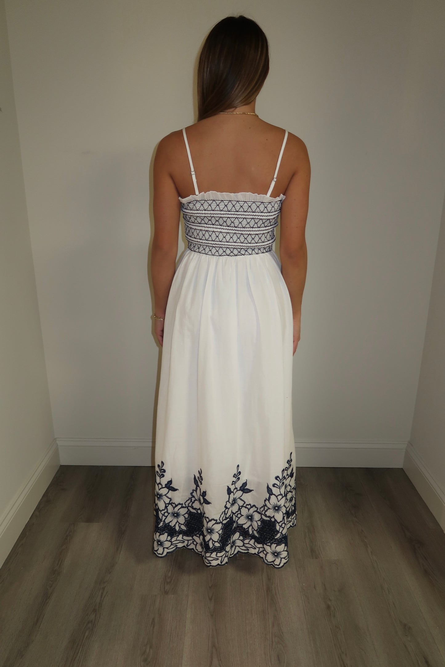 Floral Smocked Navy Midi Dress