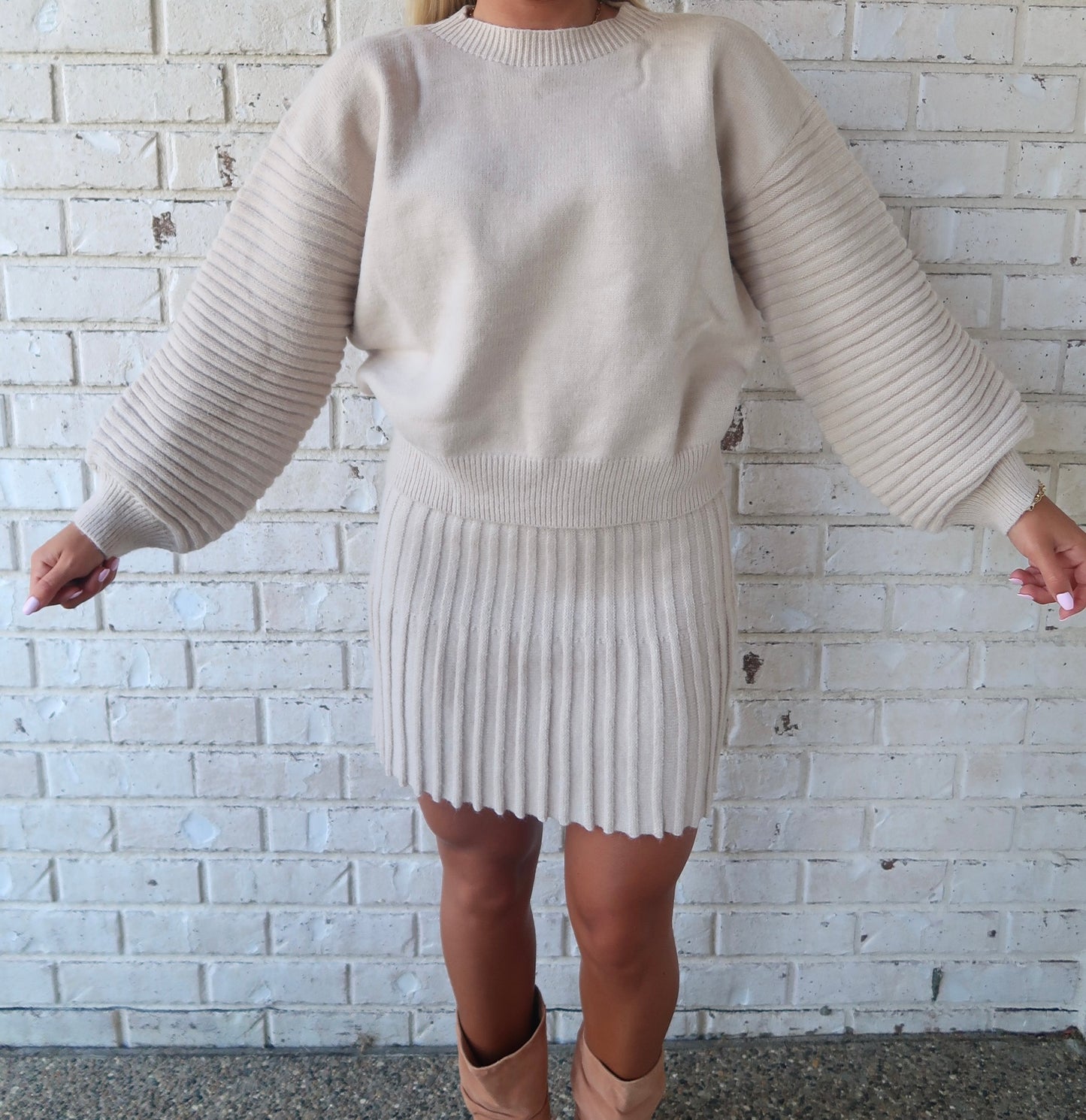 Ribbed Beige Knit Sweater