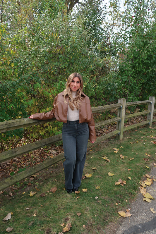Chestnut Pleated Cropped Jacket