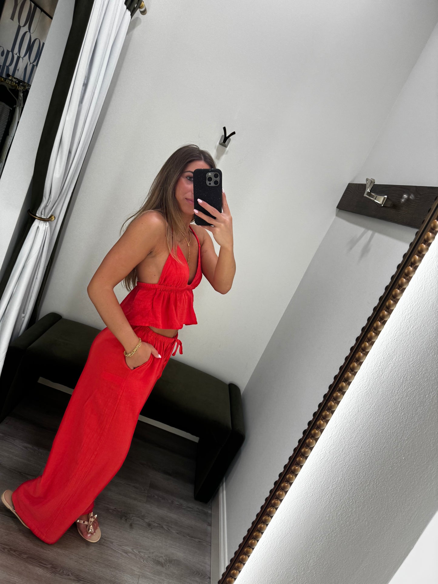 Cherry Linen Triangle Top