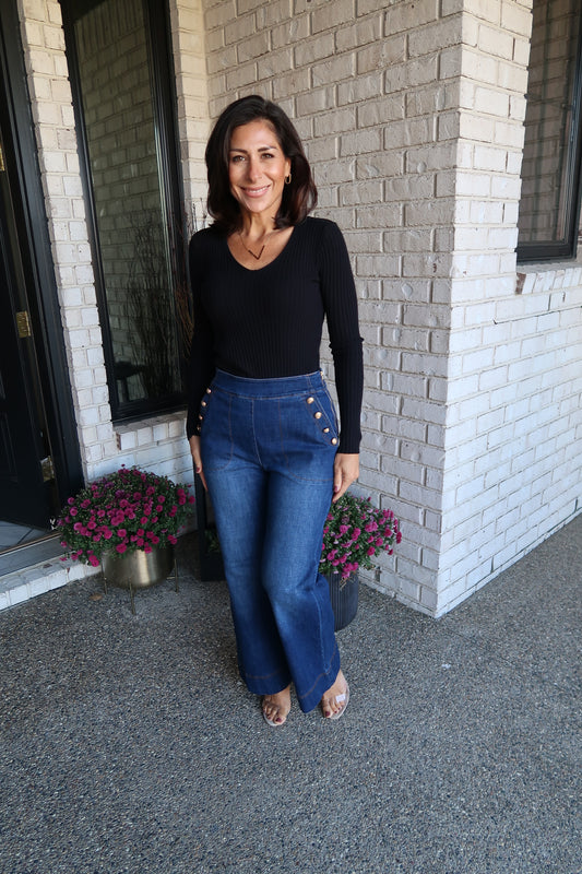 High Rise Gold Button Jeans