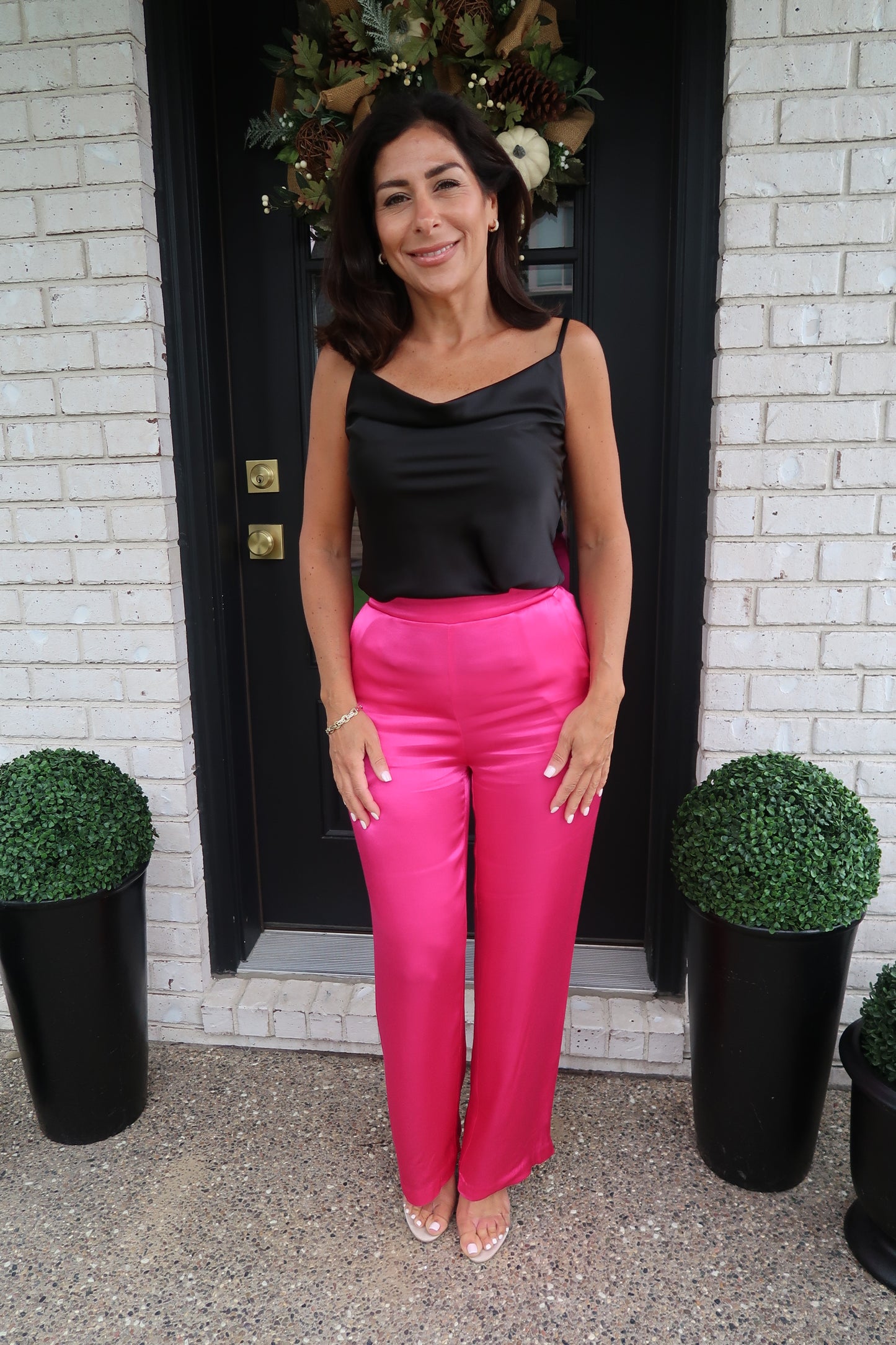 Satin Wide Leg Pants - Fuschia