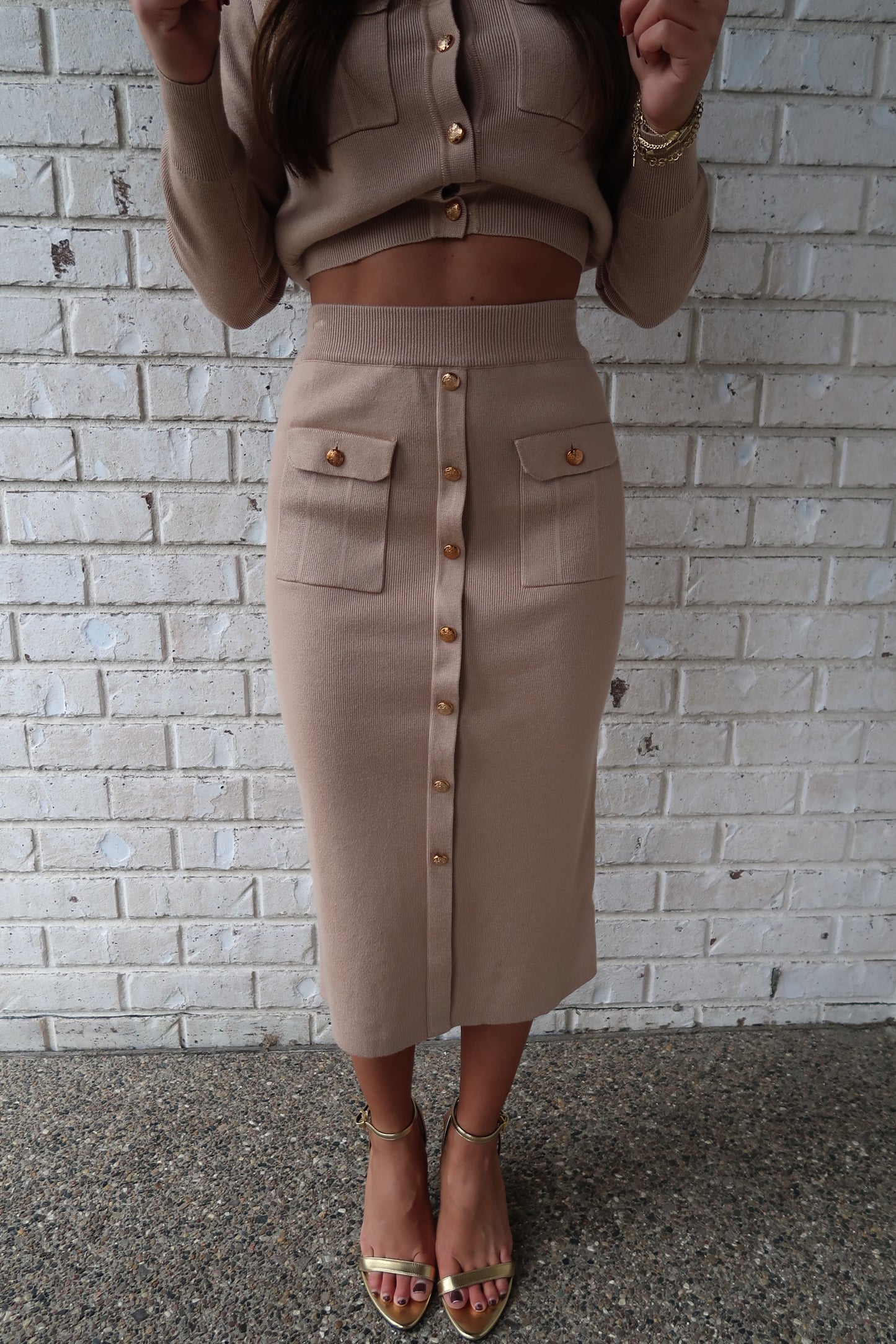 Elegance Knit Midi Skirt - Beige