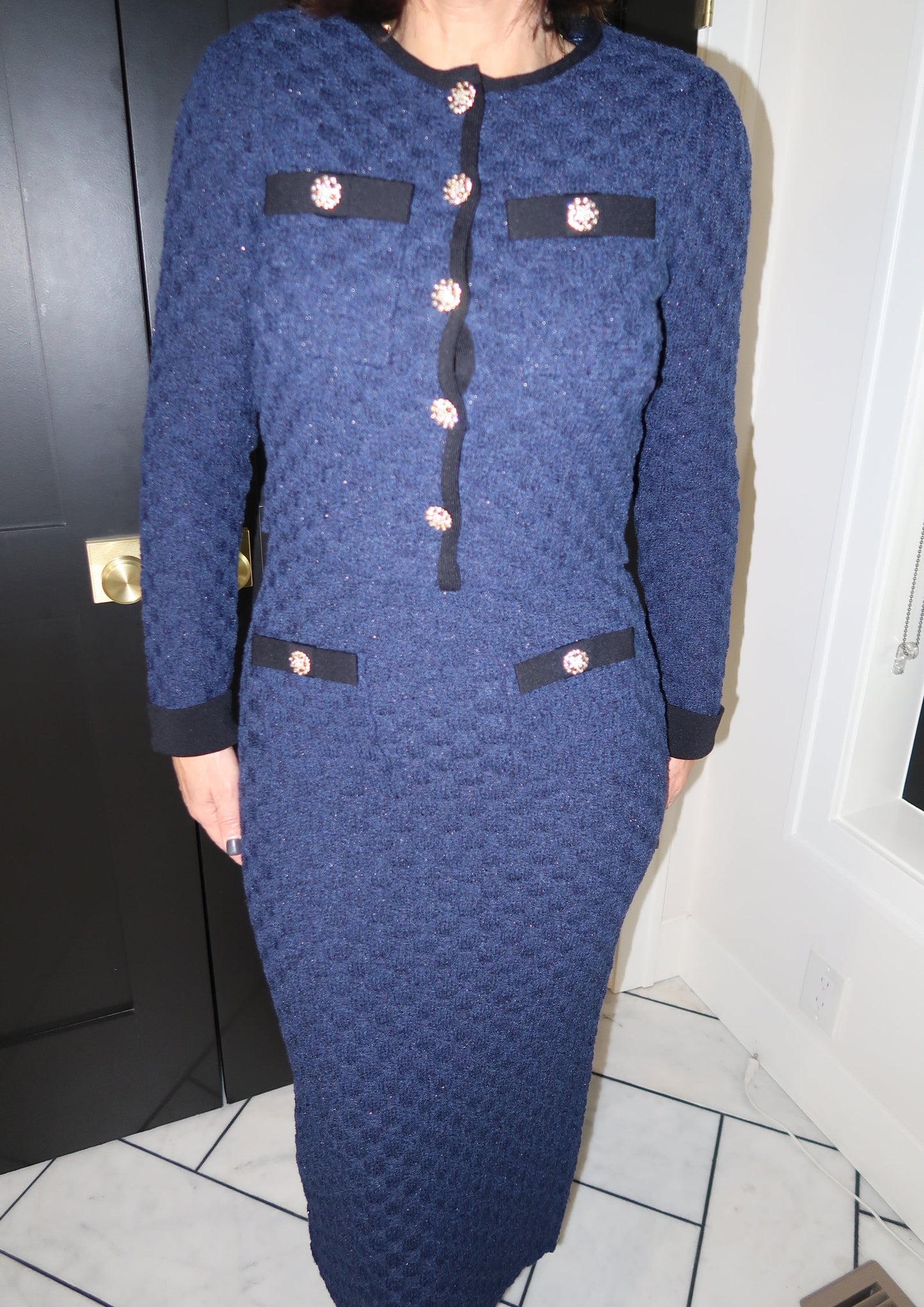 Navy Diamond Contrast Cardigan