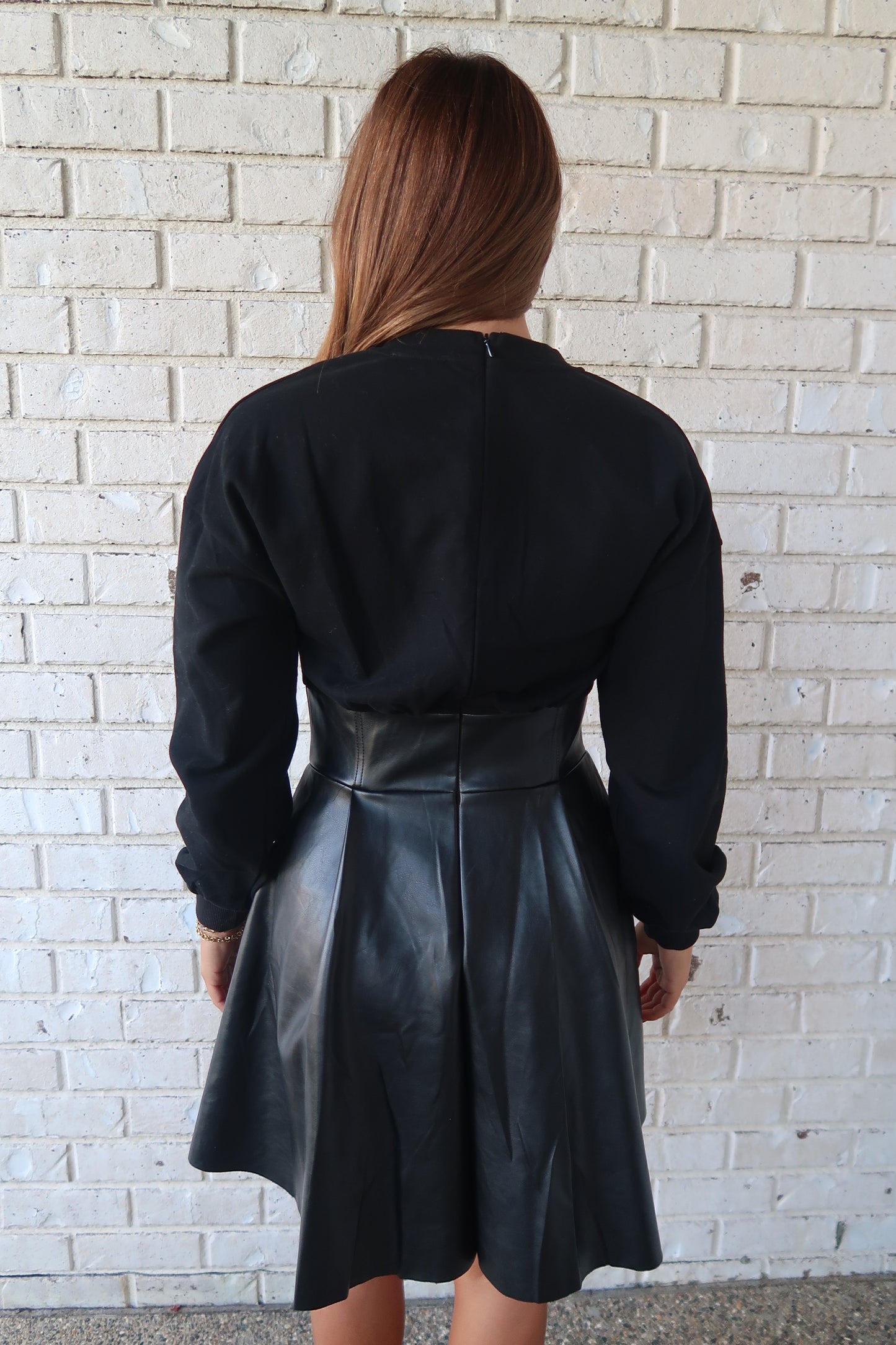 Faux Leather Two Tone Dress