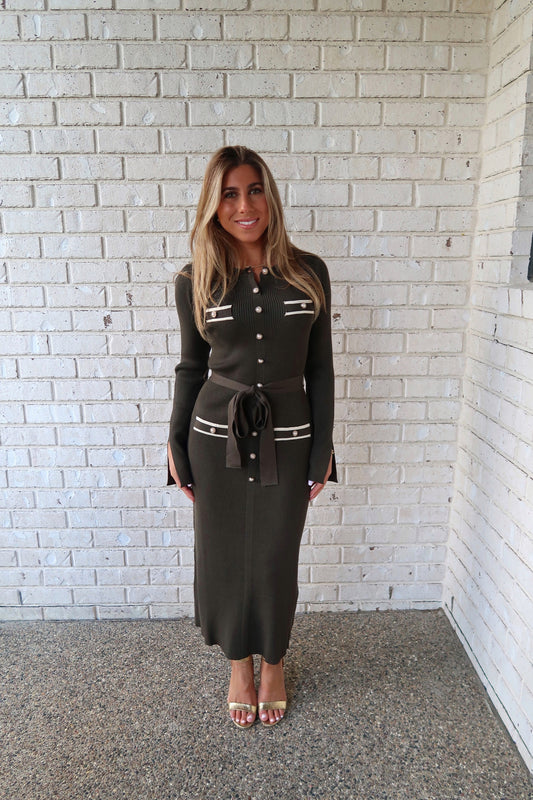 Slate Gold Detailed Button Dress