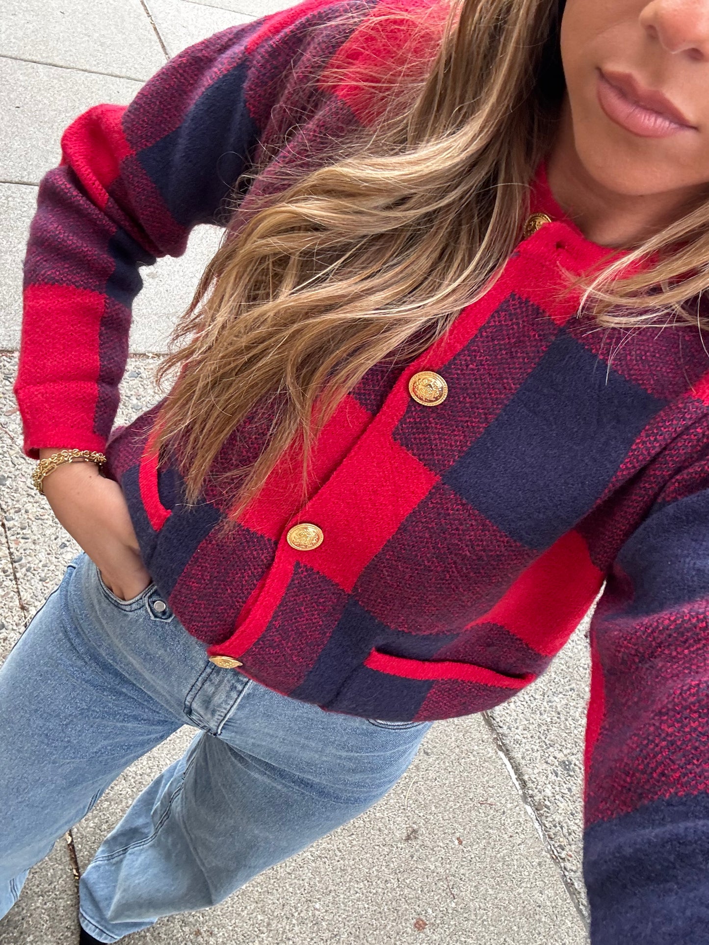 Red Checkered Cardigan