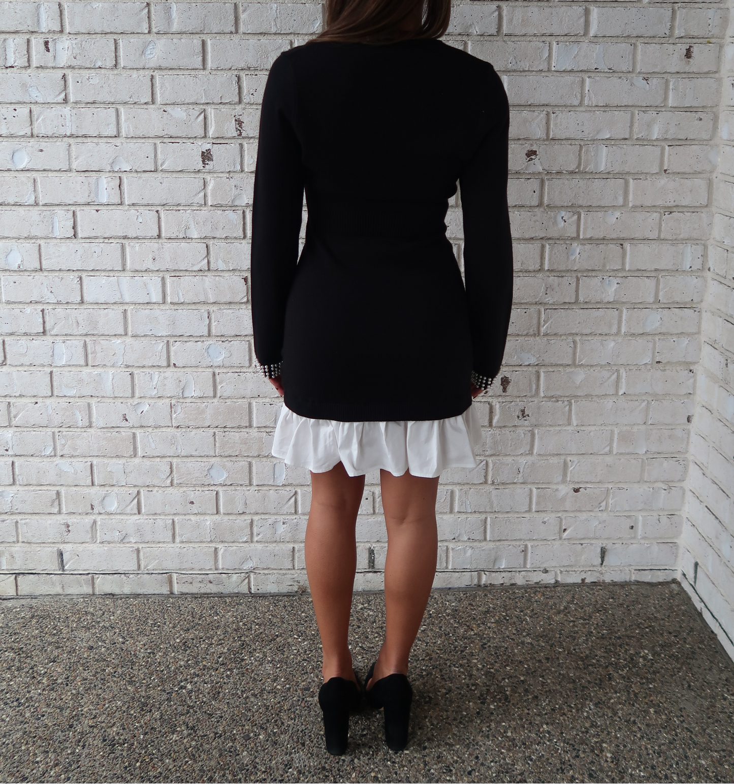 Pearl Lined Knit Sweater Dress