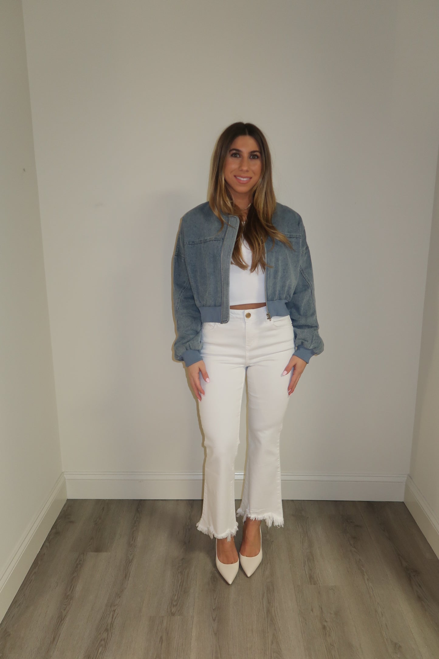 Light Blue Denim Cropped Jacket