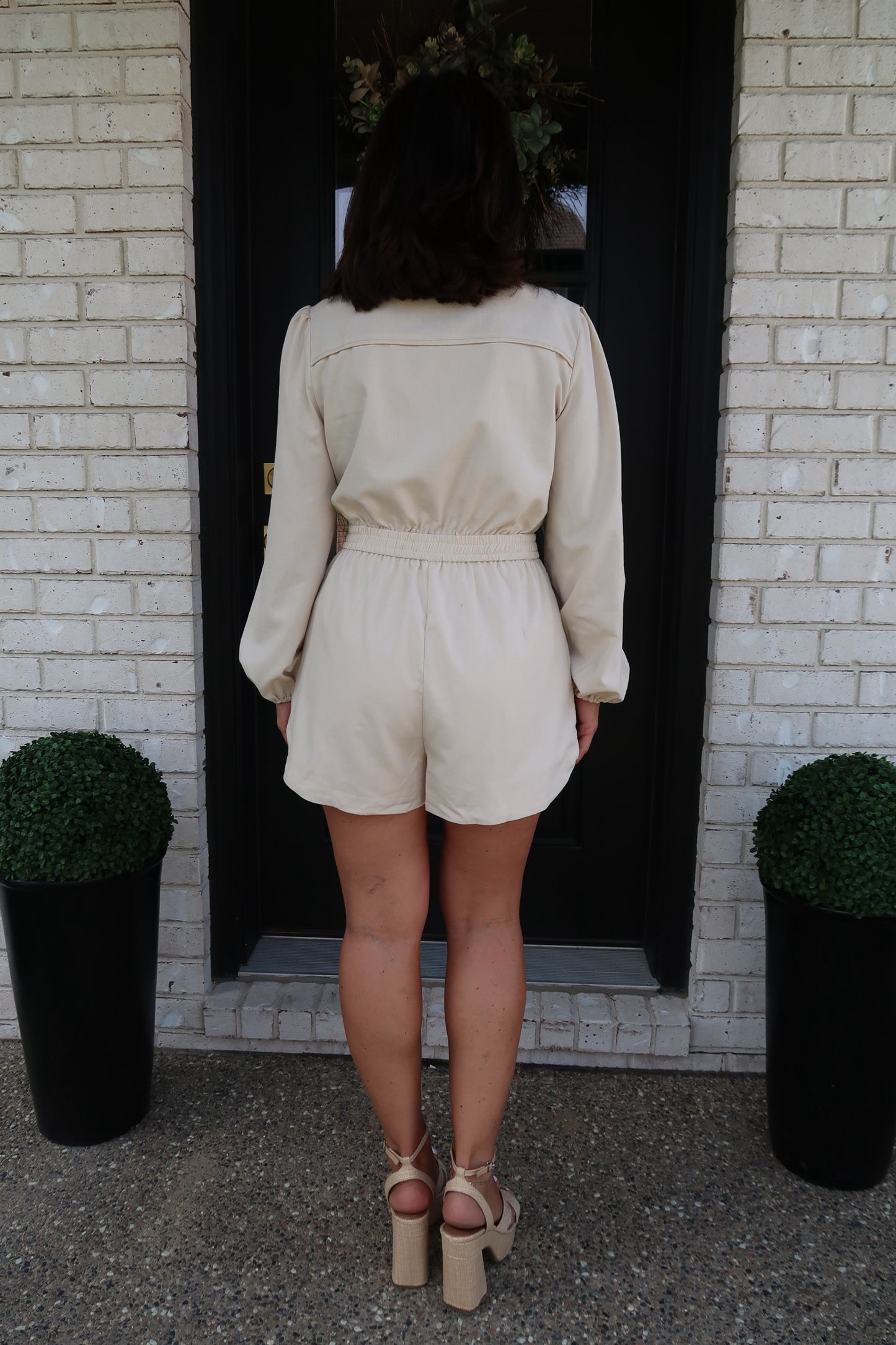 Safari Linen Romper - Beige