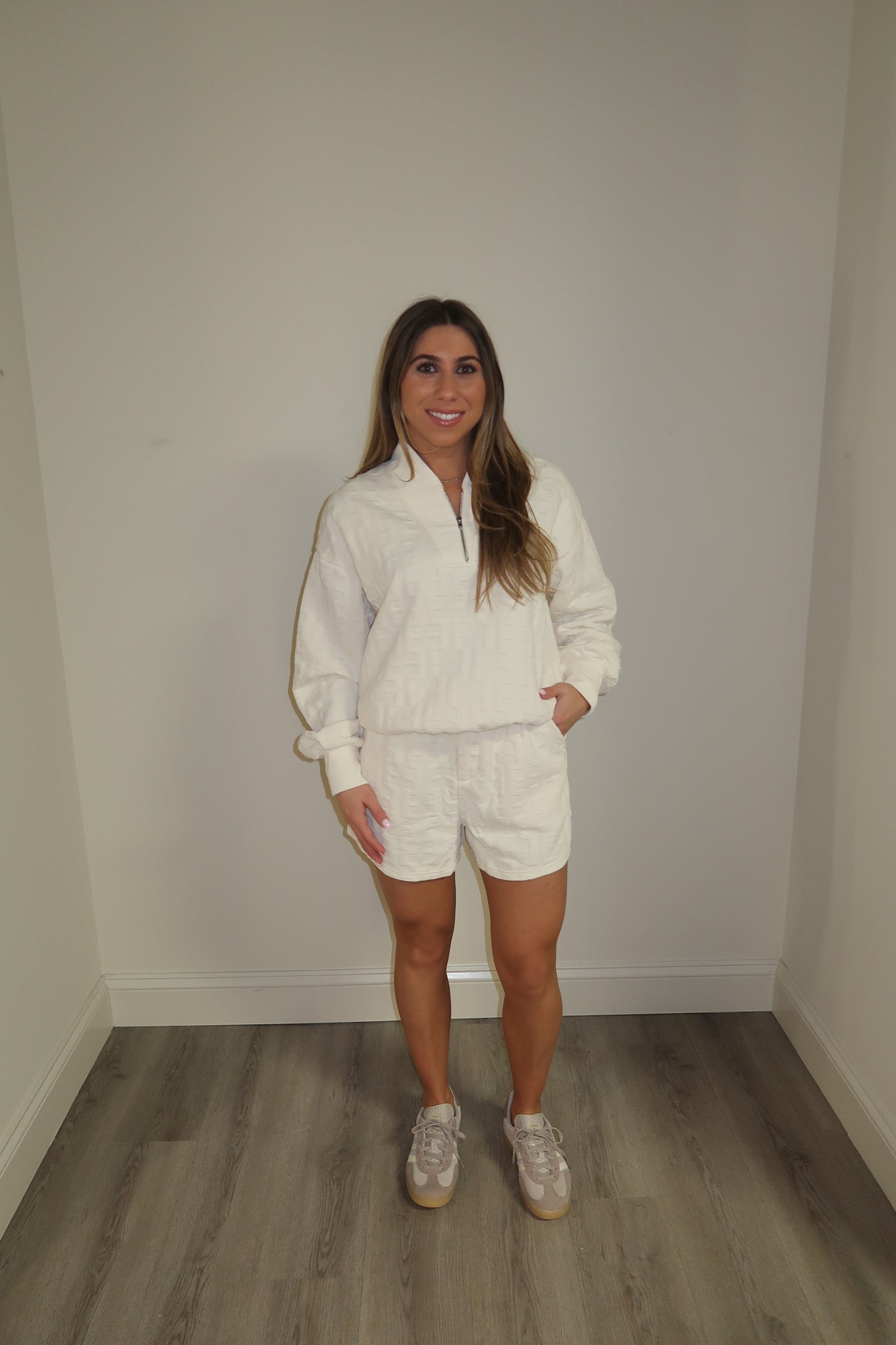 Cream Textured Shorts