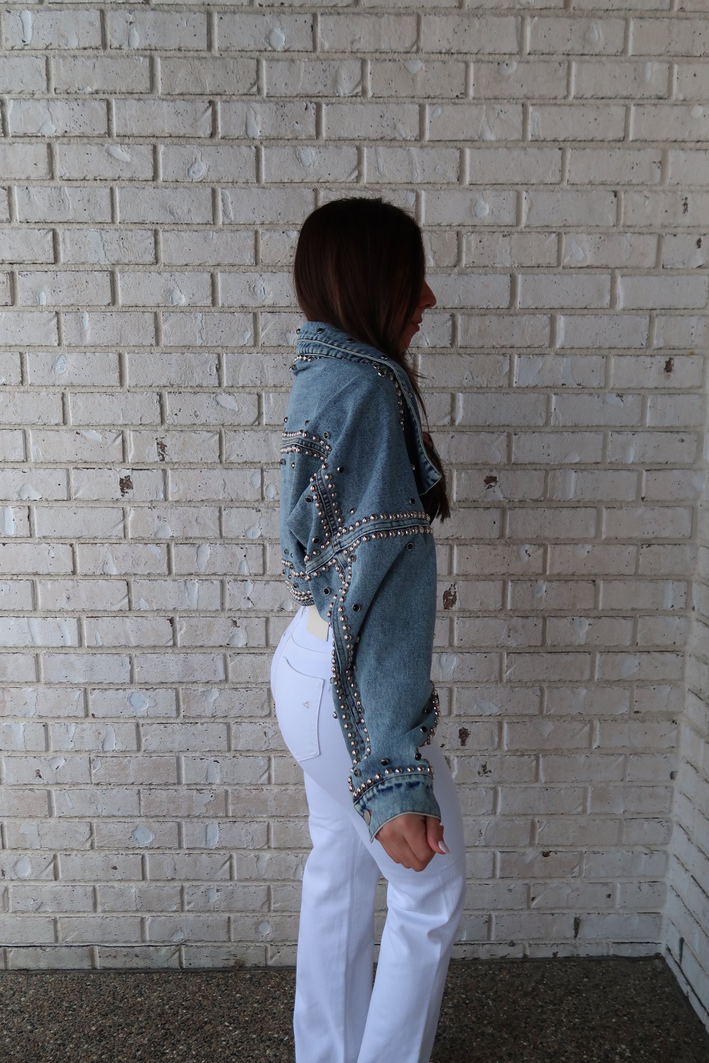Denim Studded Bolero Jacket