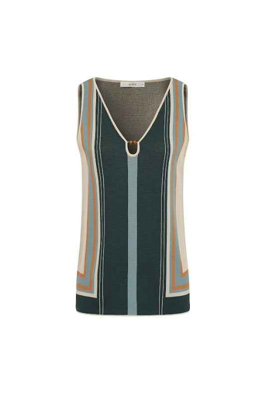Knit Border Stripe Keyhole Top