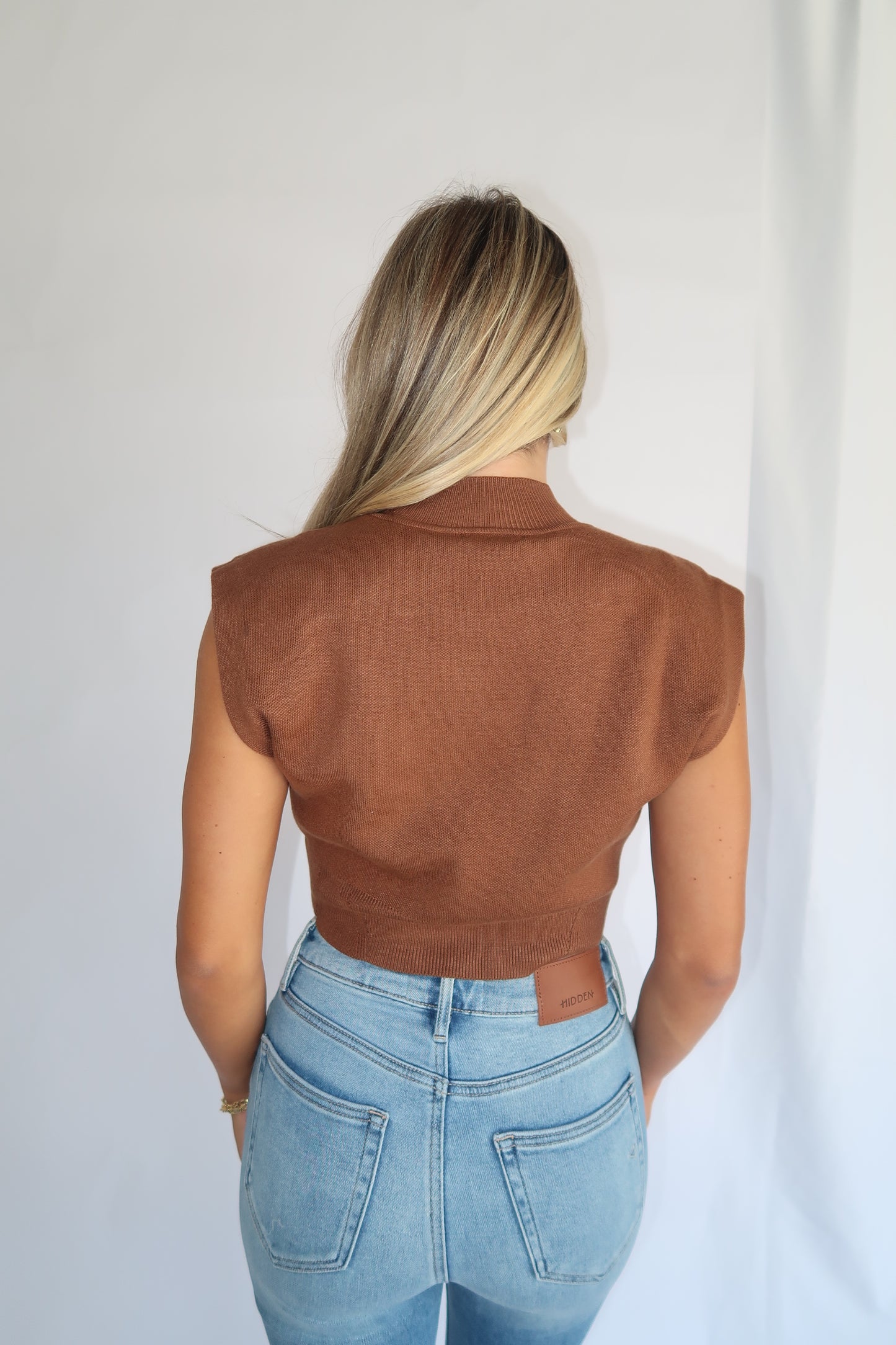 Mock Neck Sleeveless Top - Brown