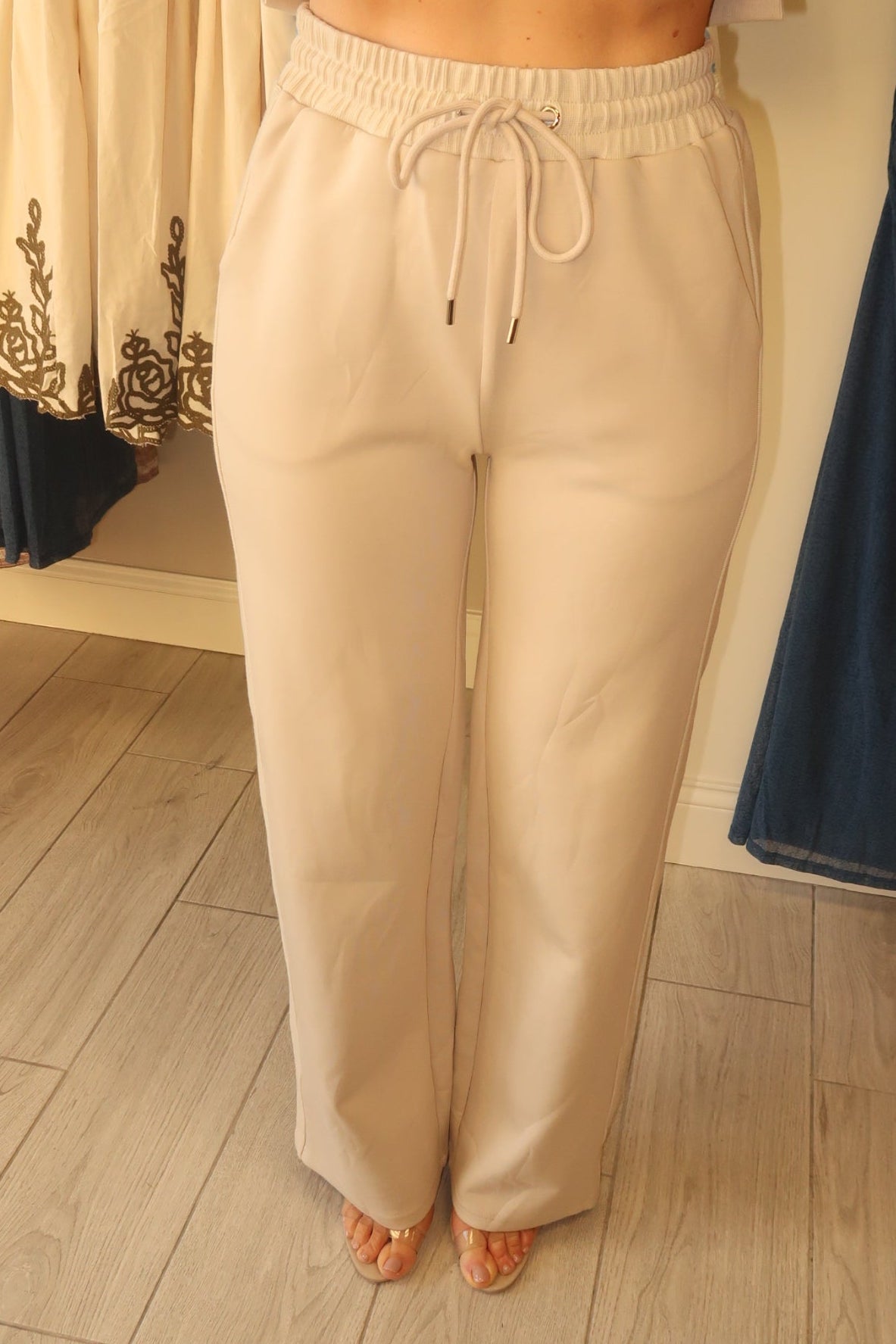 Beige Knit Ribbed Pants