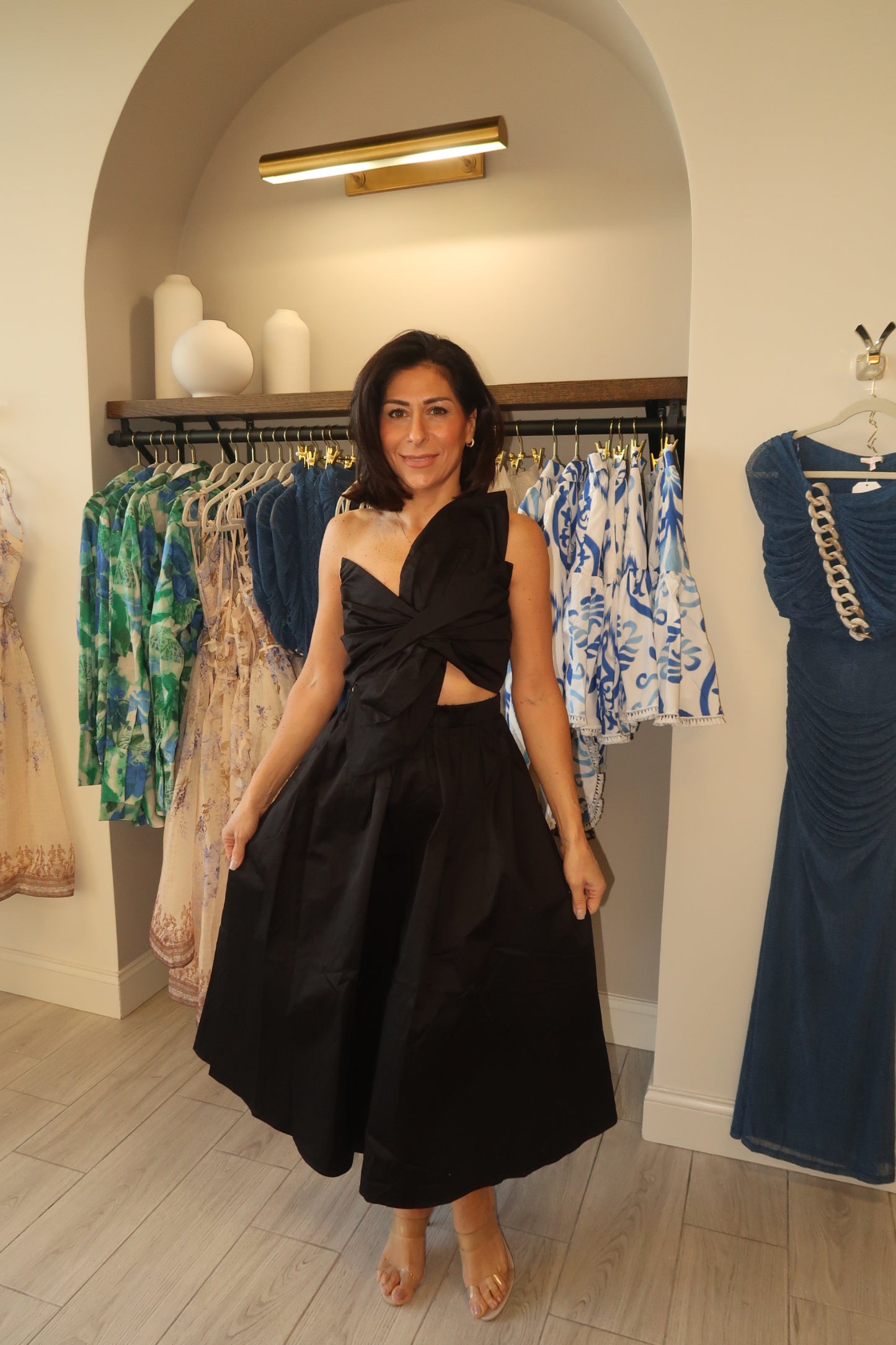 Knotted Twist Long Dress Black
