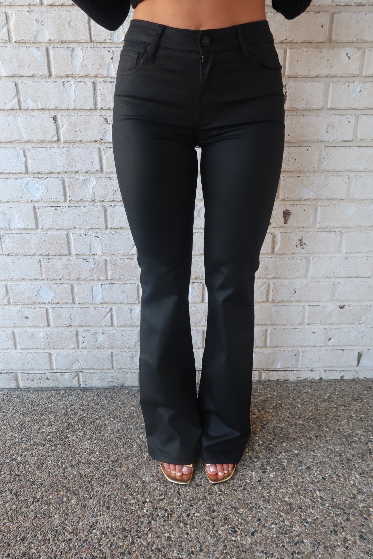 Black Coated Flare Pants