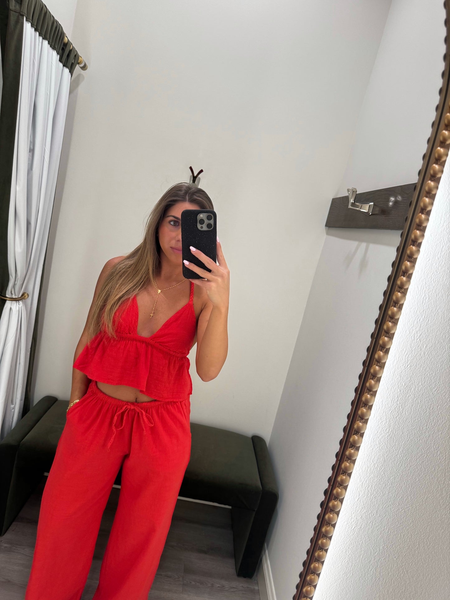 Cherry Linen Triangle Top