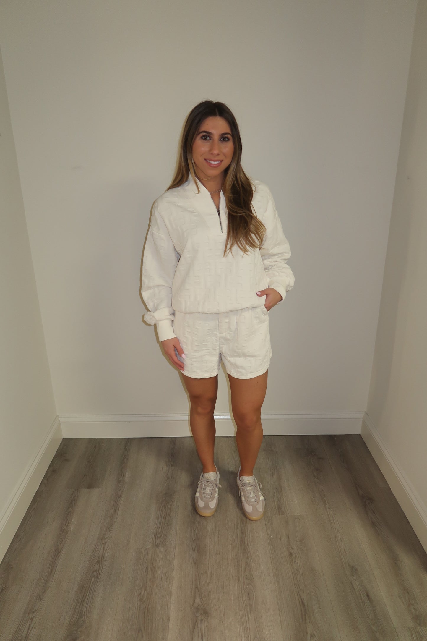 Cream Textured Shorts