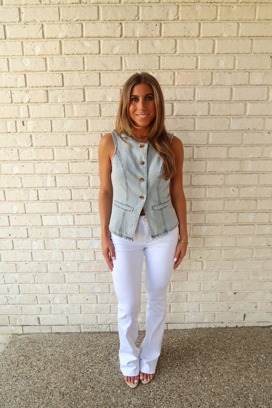 Front Button Denim Vest