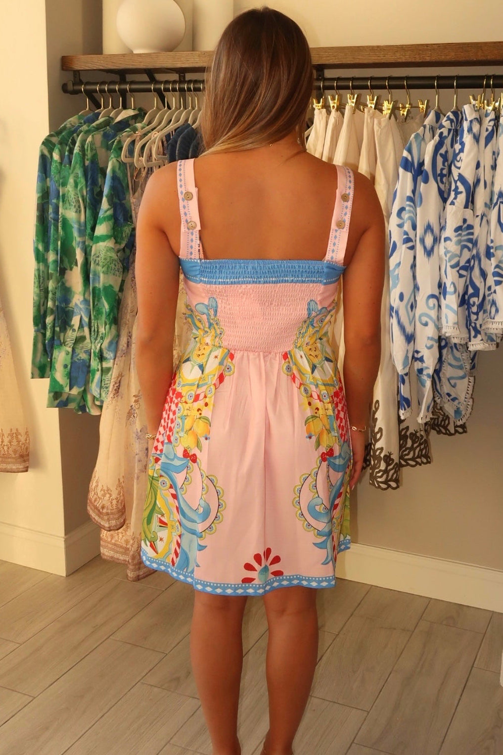 Italy Printed Linen Mini Dress