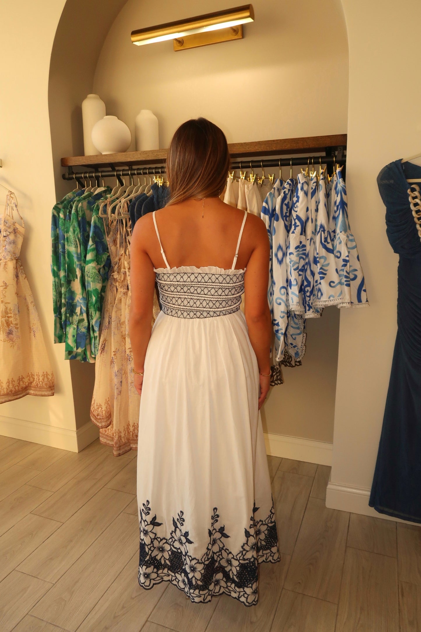 Floral Smocked Navy Midi Dress