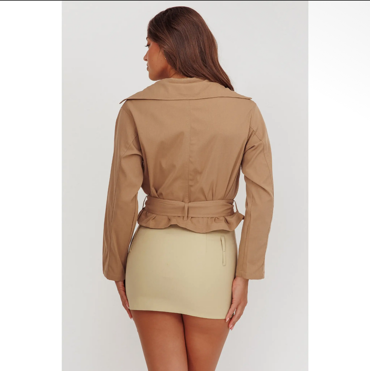 Beige Belted Crop Jacket